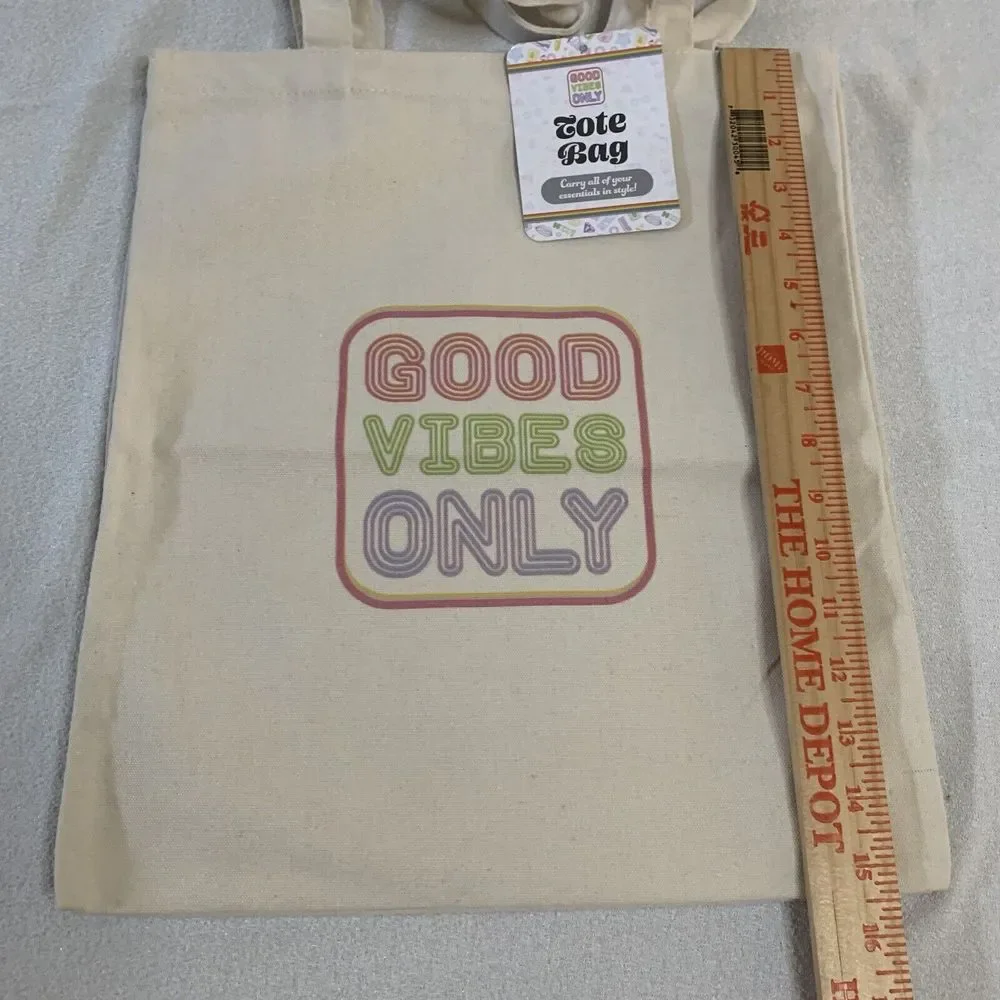 2 Tote Bags Canvas Beach Reusable Grocery Shopping Eco Friendly Good Vibes Only